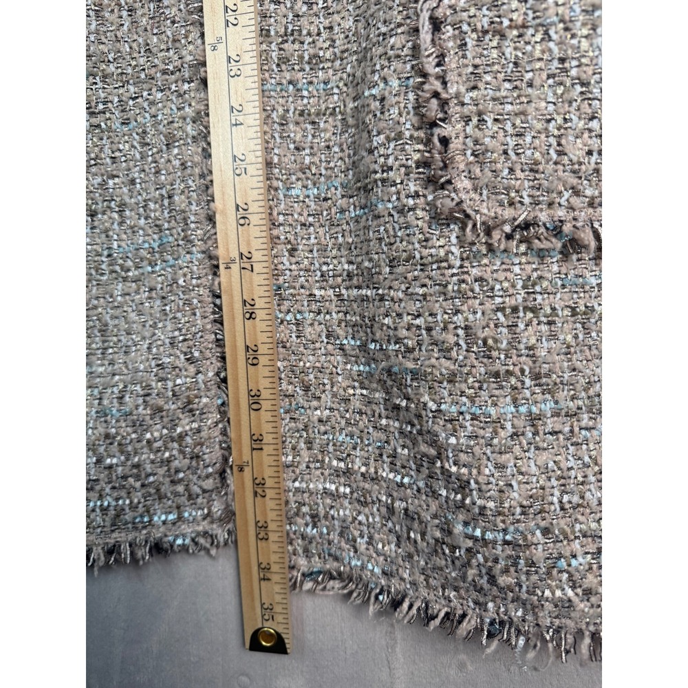 Chico's Tweed Fringe Topper Jacket Women Size 3 XL Beige Gold Open Front Coat - Picture 9 of 11
